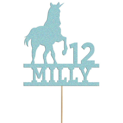 Custom Glitter Unicorn Birthday Cake Topper: Personalised Name & Age