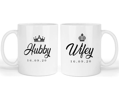 Personalised Hubby Wifey Couple Mugs Gift Wedding Anniversary Present Coffee Couple Mug Set Customdate&name