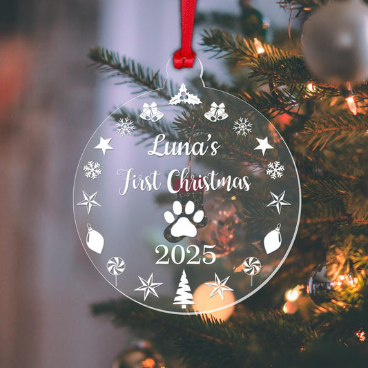Personalised First Christmas Bauble Cat Dog Pet 1st Xmas Tree Decoration Gift