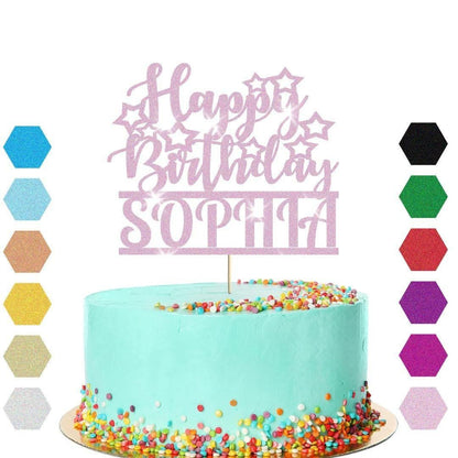 Personalised Glitter Happy Birthday Cake Topper Party Cake Age & Name Decoration