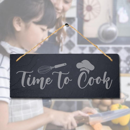 Time To Cook Laser Engraved Hanging Slate Kitchen Home Decor Plaque Sign