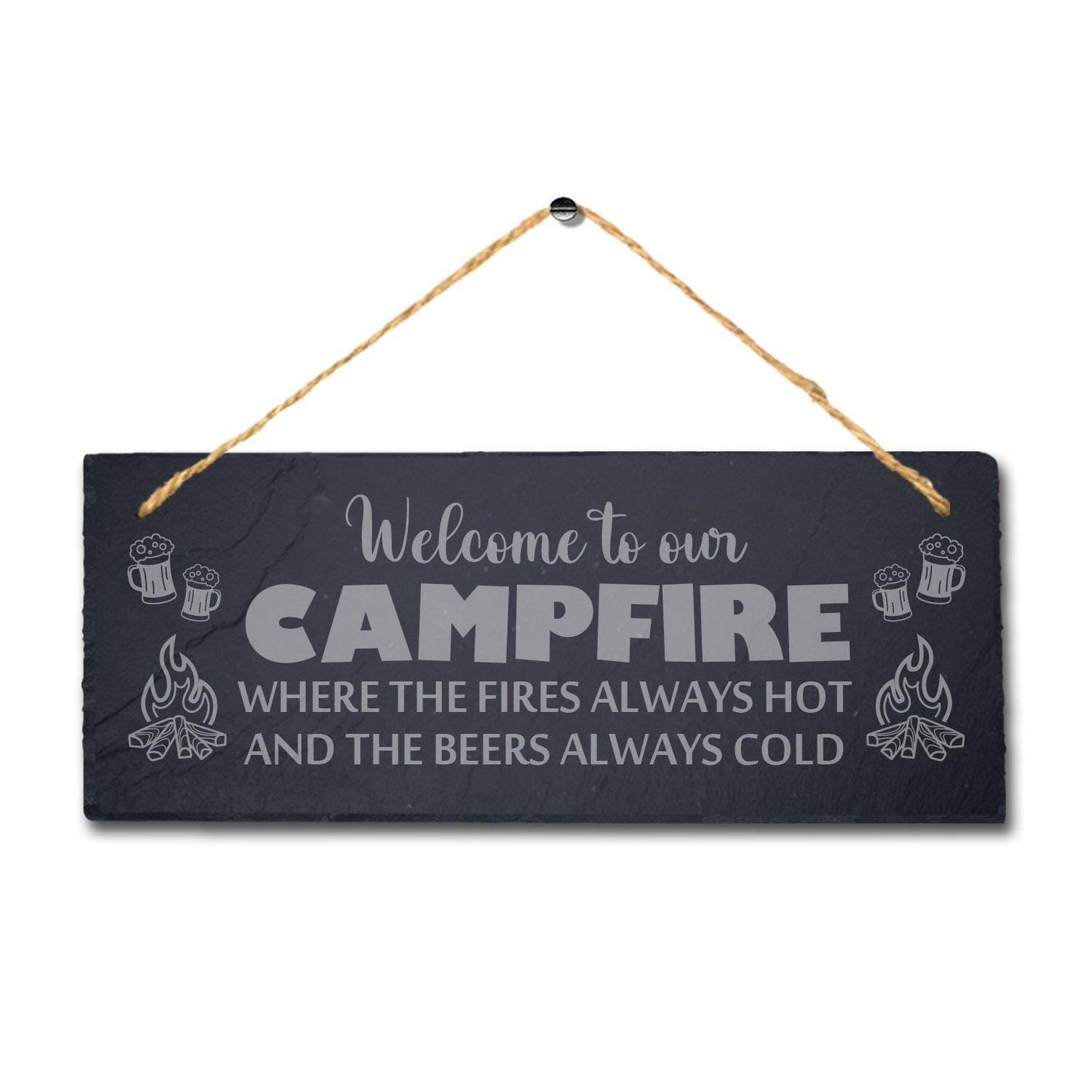 Welcome To Campfire Fires Hot Laser Engraved Hanging Friends Camping Slate Sign