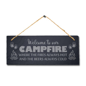Welcome To Campfire Fires Hot Laser Engraved Hanging Friends Camping Slate Sign