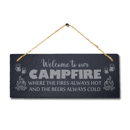 Welcome To Campfire Fires Hot Laser Engraved Hanging Friends Camping Slate Sign