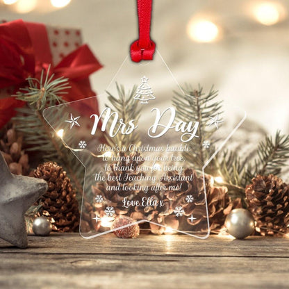 Personalised Teaching Assistant Christmas Bauble Teacher Thank You Gift Xmas Star