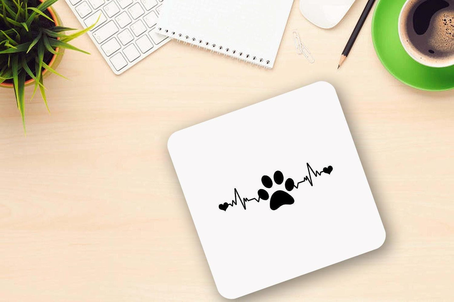 Paw Heartbeat - Funny Ceramic Novelty Mug & Coaster Coffee Tea Cup Dog Pet Lovers Gift