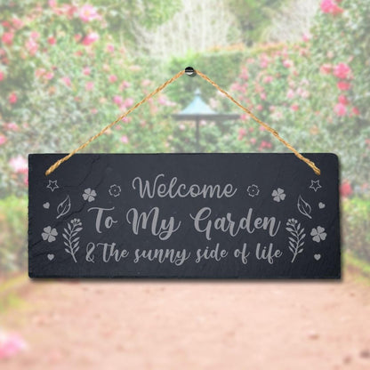 Welcome To My Garden The Sunny Engraved Hanging Slate Home Decor Plaque Sign