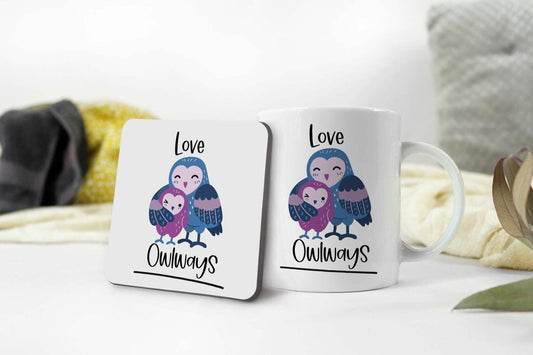 Love Owlways Mug And Coaster Gift Set Novelty Owl Coffee Mug Hot Chocolate Cup