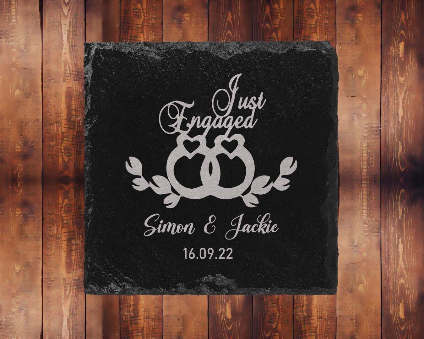 Just Engaged Engagement Slate Coasters Personalised Names Laser Engraved Gift