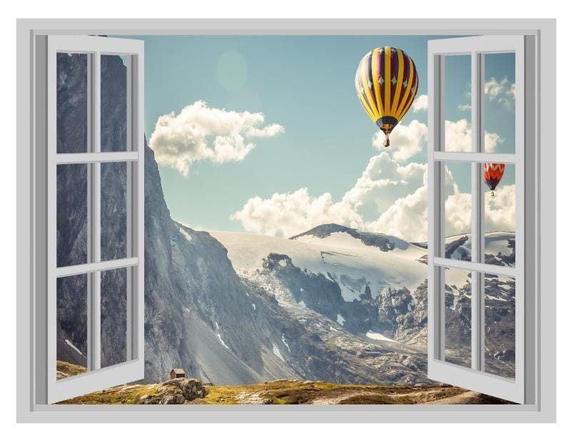 Hot Air Balloon 3D Window View Wall Decal: Vinyl Office Mural (45cm x 60cm)