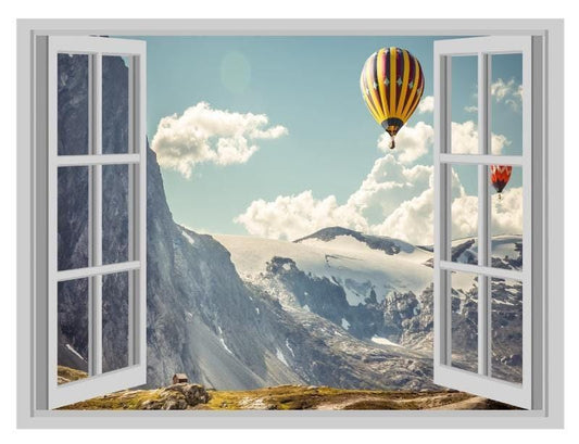 Hot Air Balloon 3D Window View Wall Decal: Vinyl Office Mural (45cm x 60cm)
