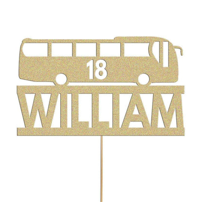 Personalised Glitter Bus Cake Topper: Custom Name & Age