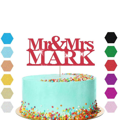Personalised Glitter Cake Topper: Mr & Mrs, Anniversary, Wedding