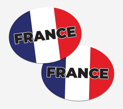 2 X France Flag Oval Car Stickers - Self-Adhesive Vinyl