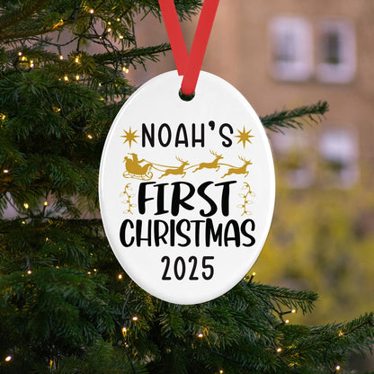 Personalised Babys First Christmas Oval Ceramic Bauble Tree Hanging Keepsake Decoration