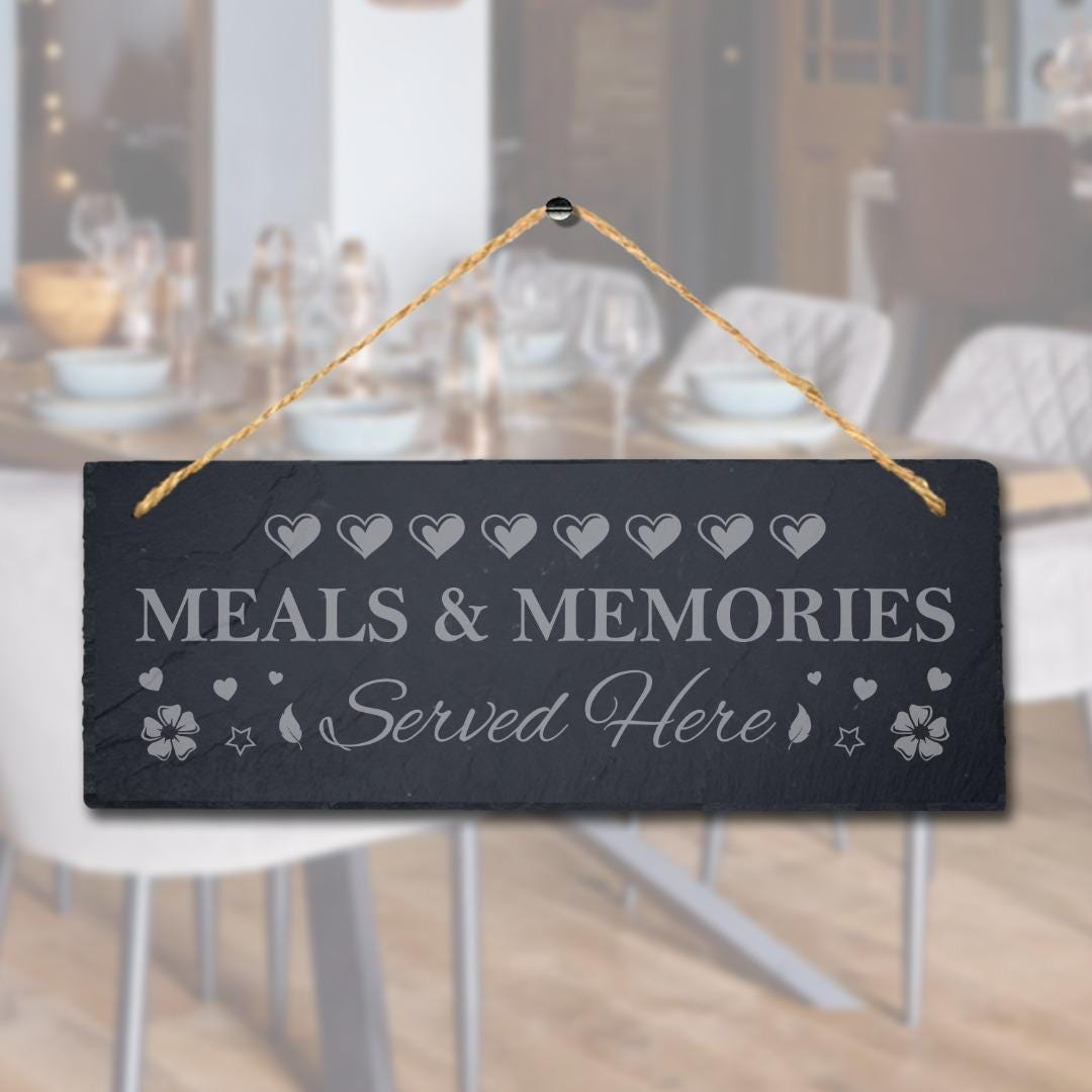 Meals Memories Hanging Slate Sign Laser Engraved Plaque Wall Kitchen Home Gift