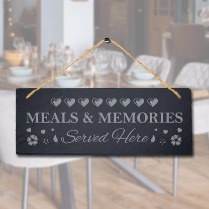 Meals Memories Hanging Slate Sign Laser Engraved Plaque Wall Kitchen Home Gift