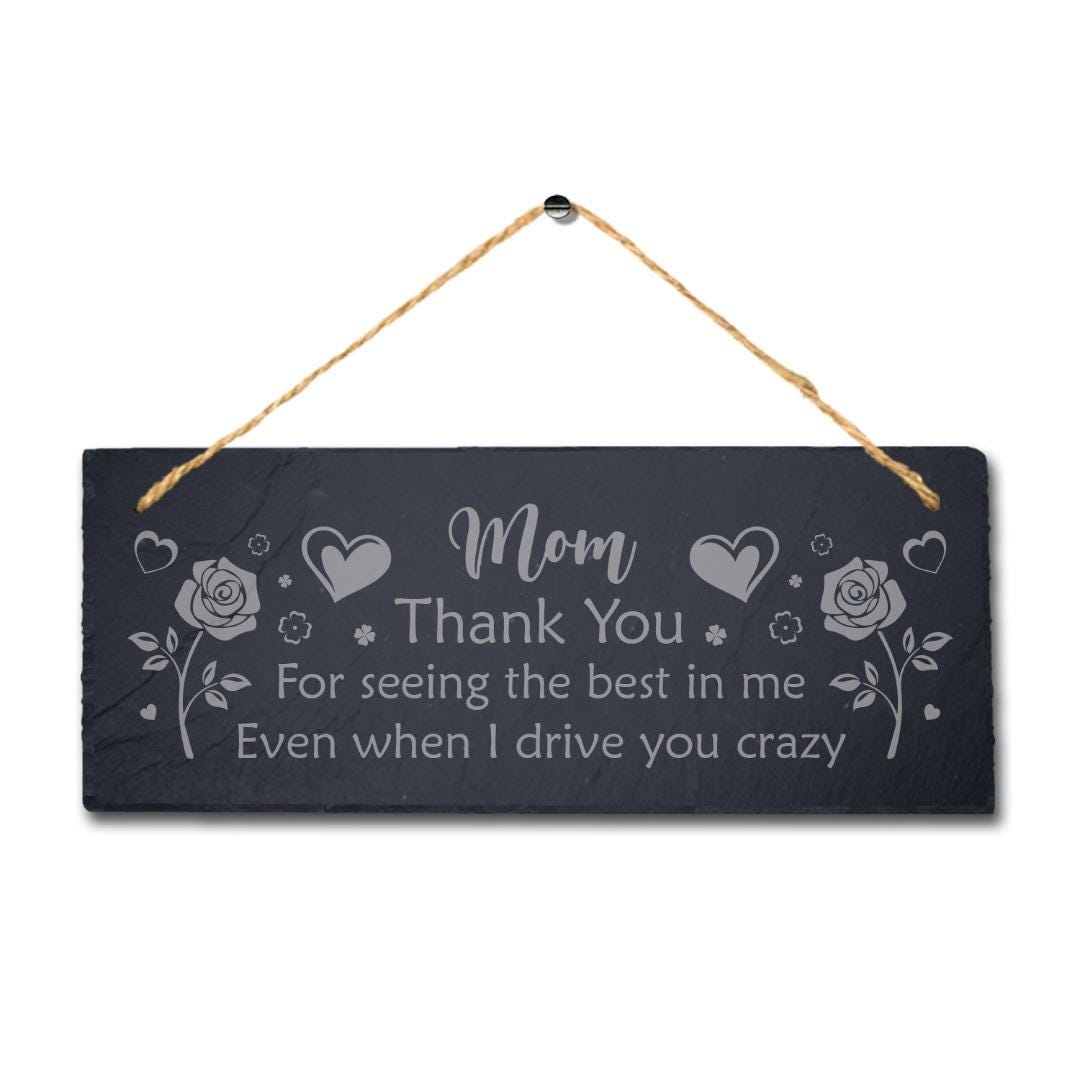 Engraved Slate Mom Plaque: Thank You Gift with Jute Rope