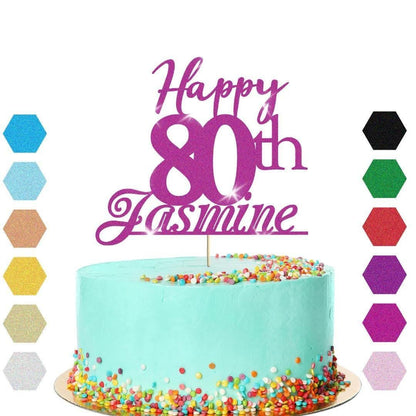 Personalised Name 80th Birthday Glitter Cake Topper Party Cake Decoration Gift