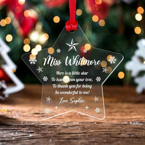 Personalised Star Christmas Bauble Teacher Teaching Assistant Nursery Xmas Gift