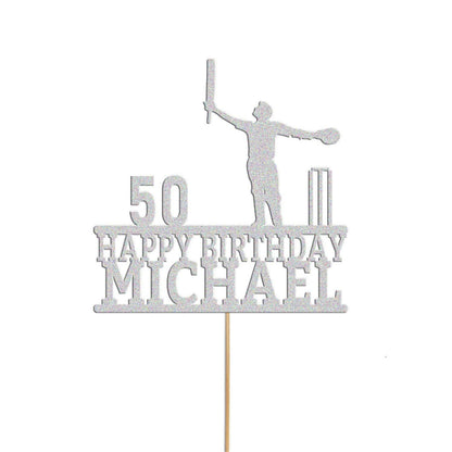 Personalised Glitter Cricket Cake Topper: Birthday Celebration
