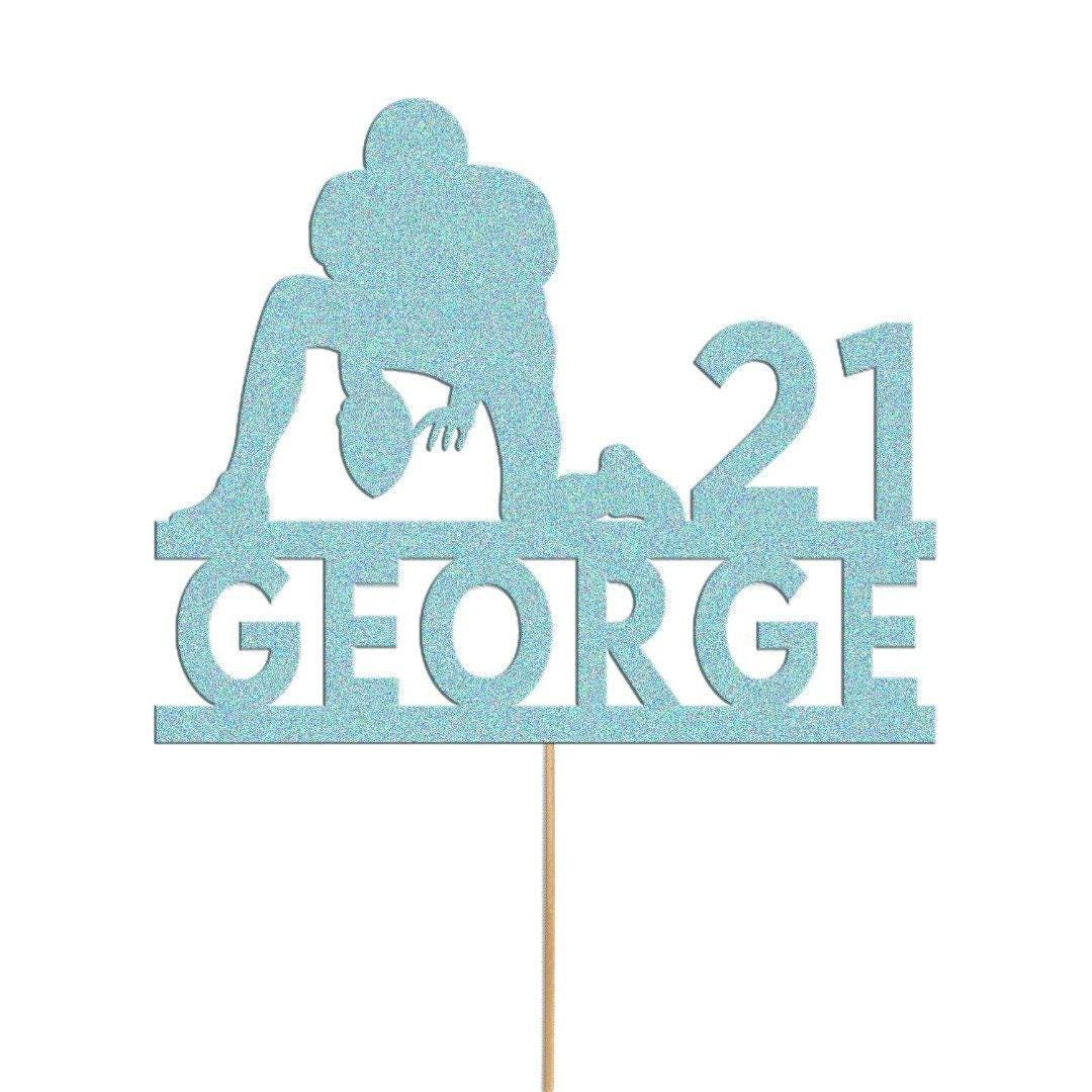 Personalised Glitter Rugby Cake Topper: Any Name & Age