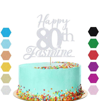 Personalised Name 80th Birthday Glitter Cake Topper Party Cake Decoration Gift