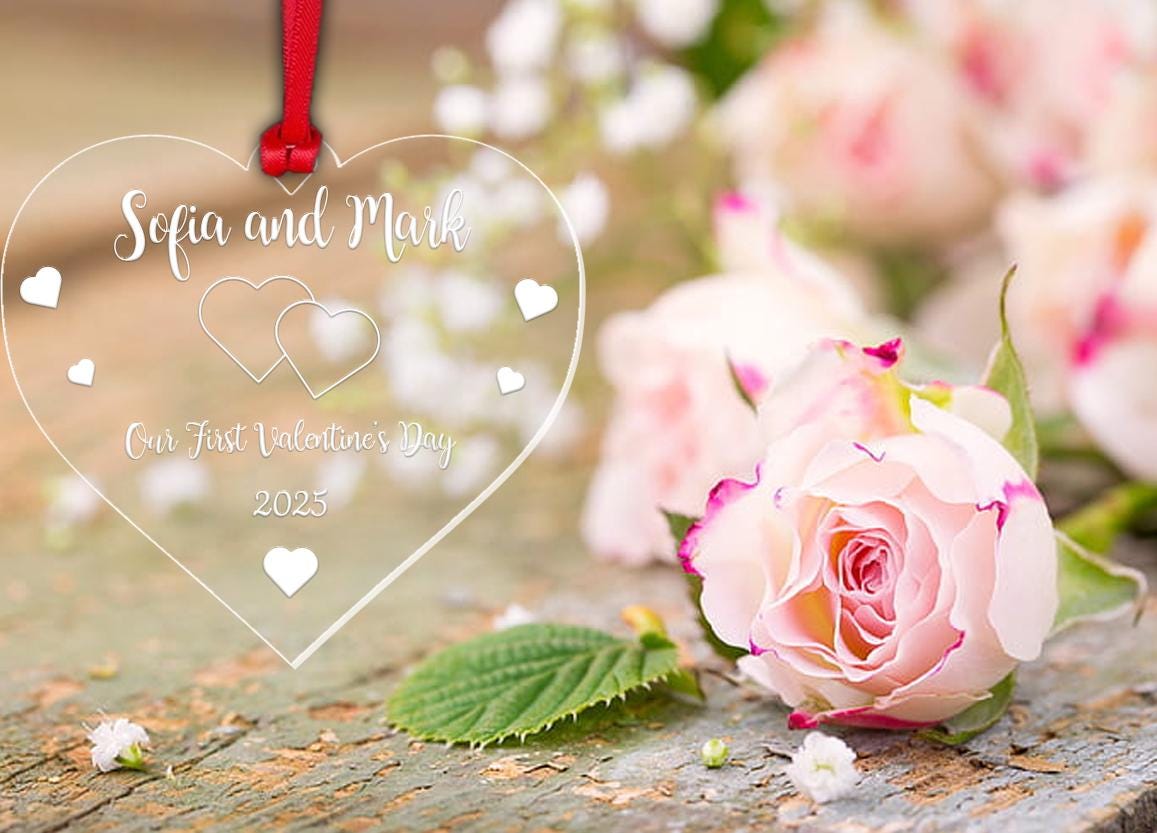 Personalised Our 1st Christmas Bauble Couple Gift First Valentines Day Heart Ornament