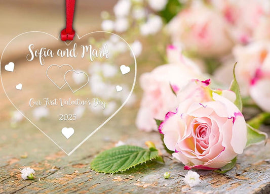 Personalised Our 1st Christmas Bauble Couple Gift First Valentines Day Heart Ornament