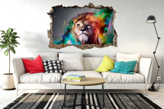Lion 3d Window View Jungle King Wall Sticker Crack Effect Wall Poster Decal Bedroom Wall Mural