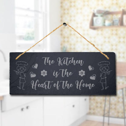 The Kitchen Is The Heart Of Home Laser Engraved Hanging Slate Home Plaque Sign