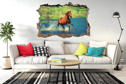 Horse Running Wall Decal: 3D Window View Mural (45cm x 60cm)