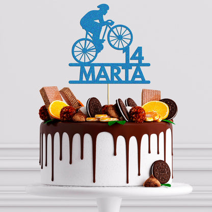 Personalised Bicycle Cake Topper: Glitter Cyclist Birthday Decoration