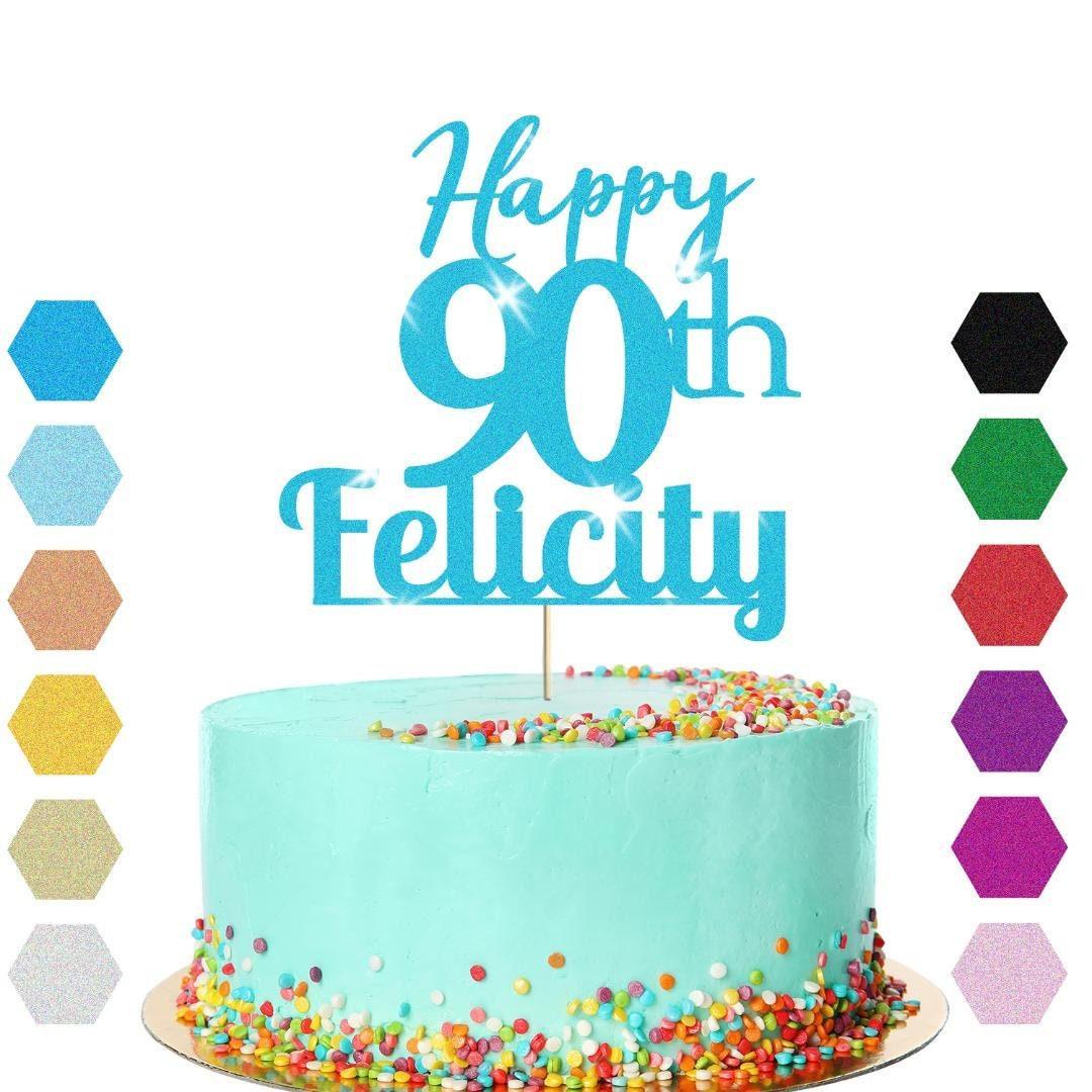 Personalised Name 90th Birthday Glitter Cake Topper Party Cake Decoration Gift