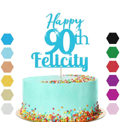 Personalised Name 90th Birthday Glitter Cake Topper Party Cake Decoration Gift
