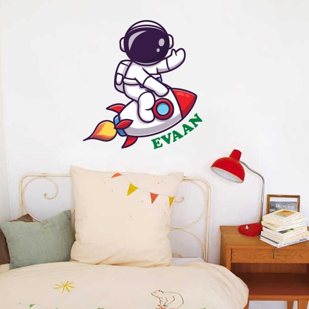 Personalised Rocket Ship With Name Wall Sticker Custom Name Decal Space Boys Bedroom Vinyl