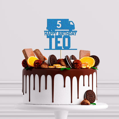 Custom Truck Birthday Cake Topper: Personalised Glitter Party Decor