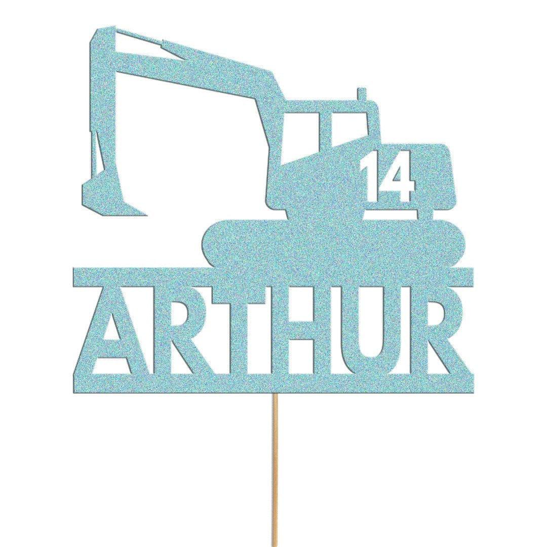 Personalised Glitter Digger Cake Topper: Construction Birthday Decor