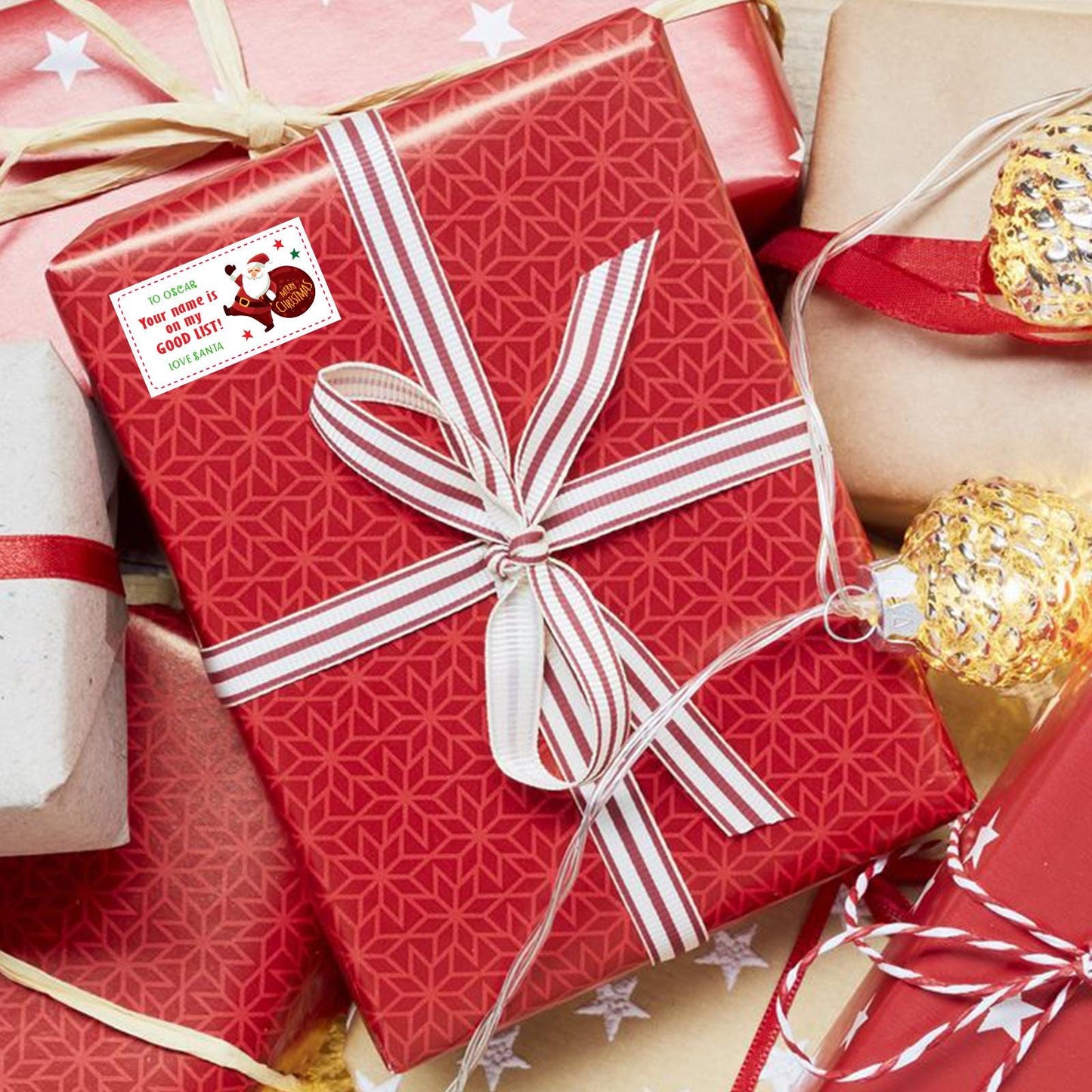 Personalised Christmas Stickers Kids Xmas Gift Present Labels Santa Good List