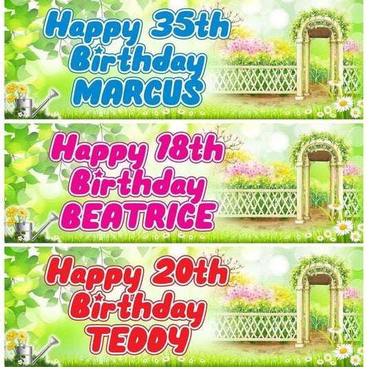 2 Personalised Gardening Birthday Party Celebration Banners Decoration Posters