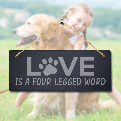 Love Four Legged Word Hanging Slate Kennels Pup Puppy Funny Gift Home Wall Sign