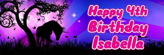 2 Personalised Black Unicorn Birthday Party Celebration Banner Decoration Poster For Girls