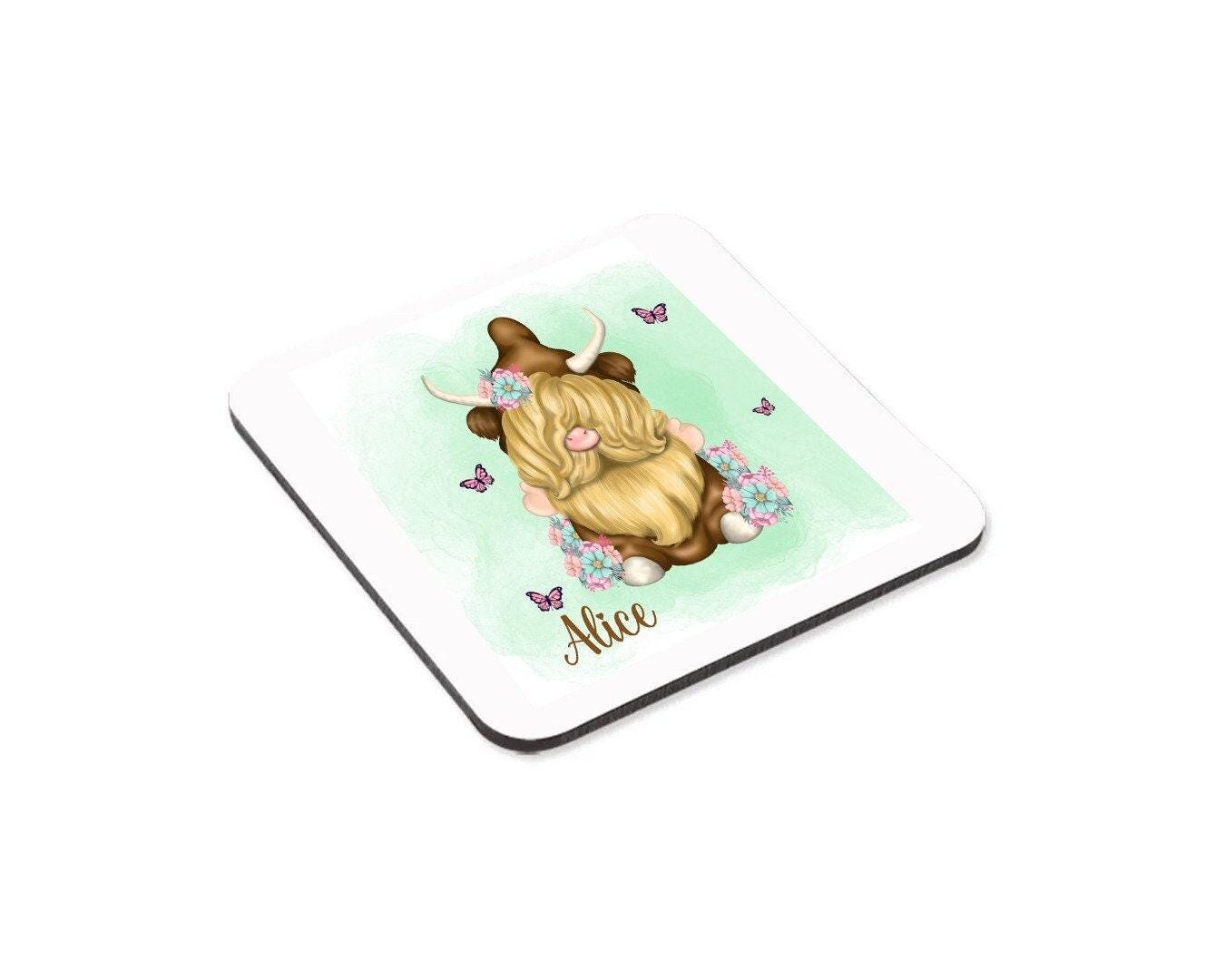 Personalised Highland Cow Gonk Mug & Coaster Set Custom Name Secret Santa Cute Cow Gonk Mug Christmas Gift