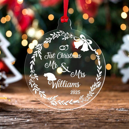 Personalised First Christmas Couple Bauble: Laser Engraved Acrylic Tree Decor