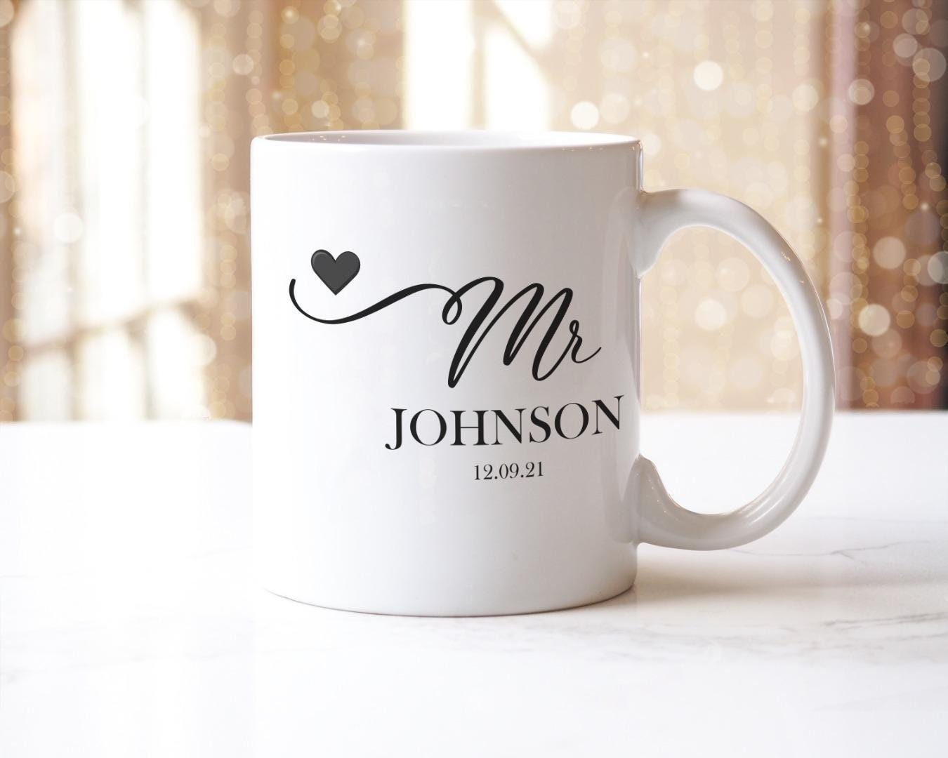 Personalised Mr. & Mrs. Mug Set, Custom Wedding Anniversary Gift