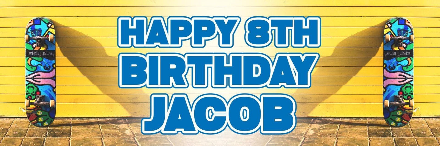 2 Personalised Skateboard Birthday Party Celebration Banners Decoration Posters