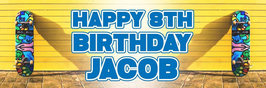 2 Personalised Skateboard Birthday Party Celebration Banners Decoration Posters