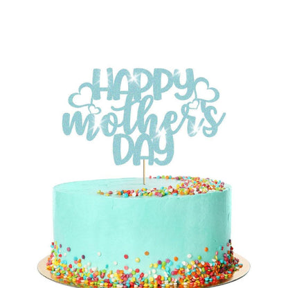 Happy Mothers Day Hearts Design Glitter Cake Topper Birthday Decoration
