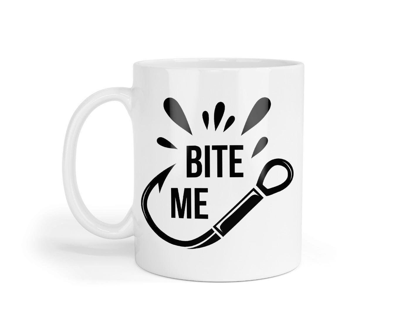 Bite Me Mug & Coaster Set Fishing Hook Fisherman Birthday Christmas Coffee Gift