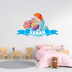 Personalised Fish Girl Wall Sticker Name Vinyl Decal Kids Nursery Bedroom